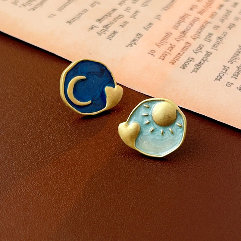 Wholesale Silver Needle Wrinkled Blue Irregular Metal Earrings